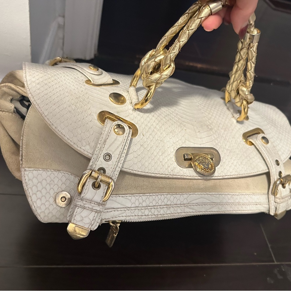 Chic White and Gold Women's Satchel